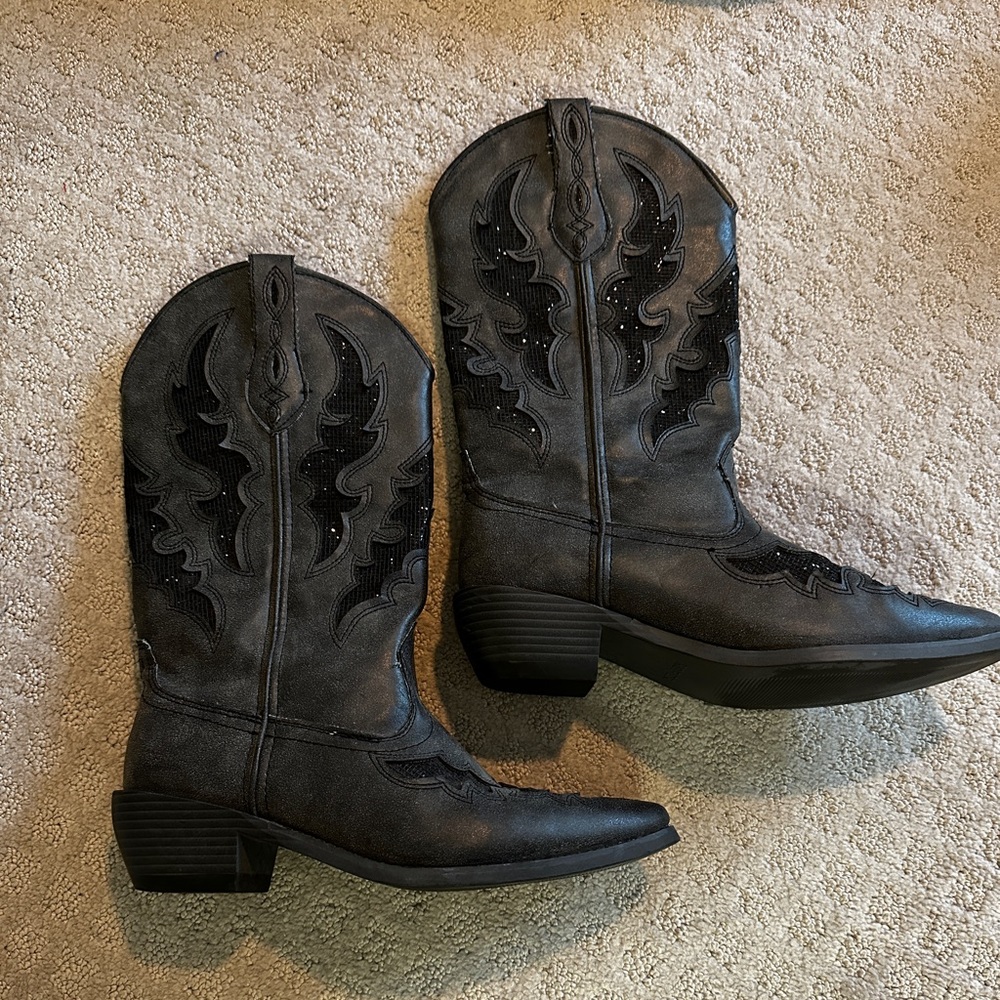 Roper Women's Western Boots Snip Toe Faux Leather Glitter Underlays Black